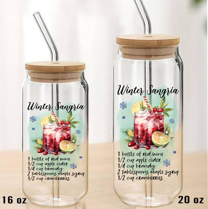 Christmas Cocktail Winter Sangria Can Glass with Lid Straw