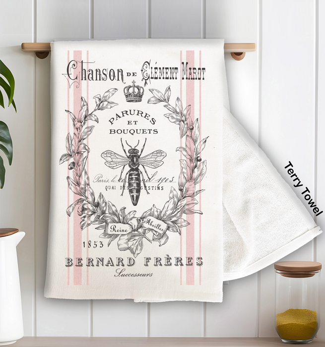 Vintage Shabby Chic French Bee Kitchen Terry Towel