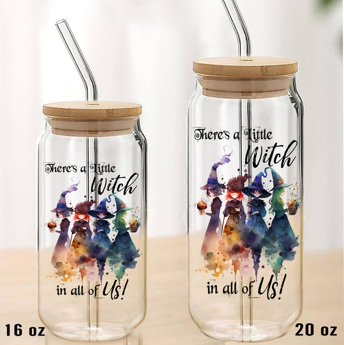 Halloween There's a Little Witch in Us Can Glass Lid Straw