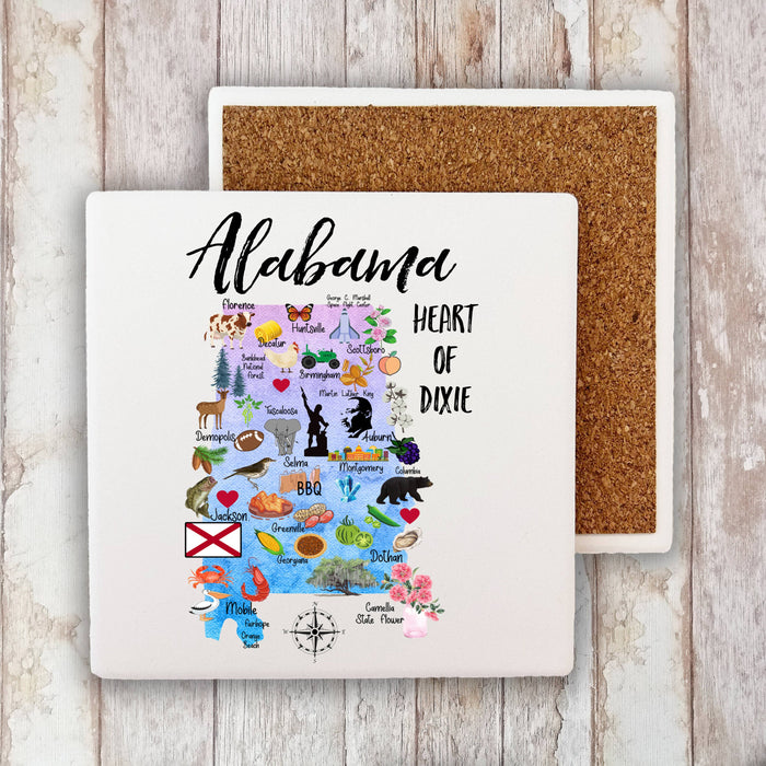 Alabama State Map Souvenir Stone Coaster