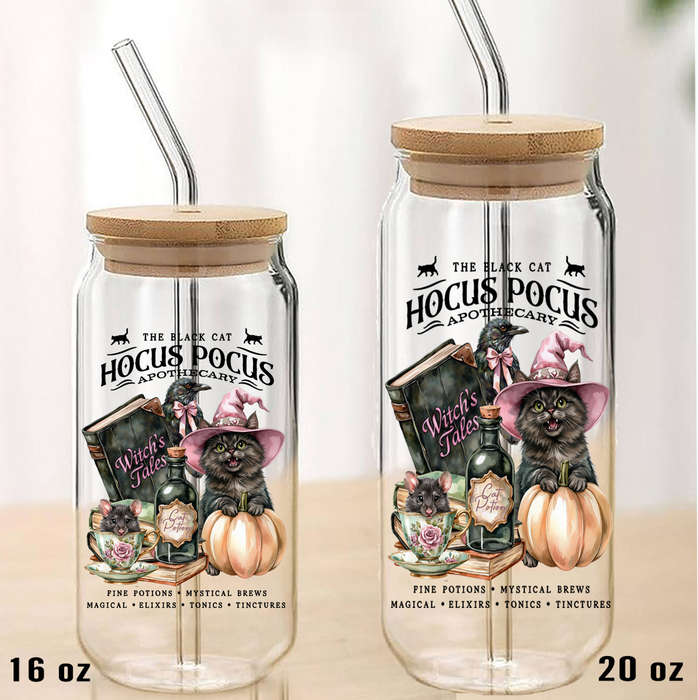 Halloween Hocus Pocus Black Cat Can Glass with Lid Straw
