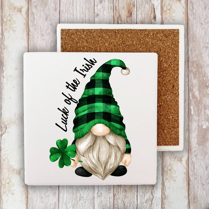 St Patricks Day Gnome Lucky Cotton Stone Coaster