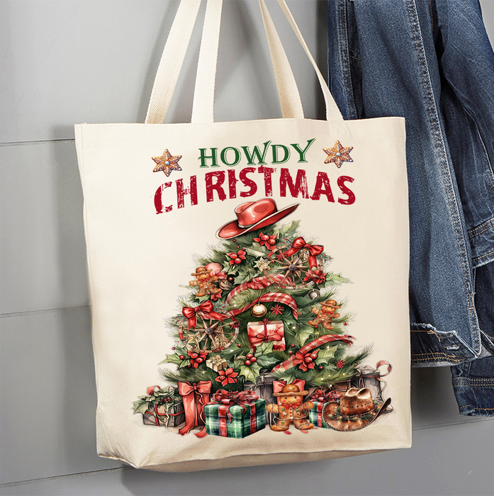 Western Howdy Christmas Tree Canvas Tote Bag