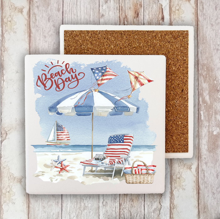 Beach Day Coastal Ocean Stone Coaster