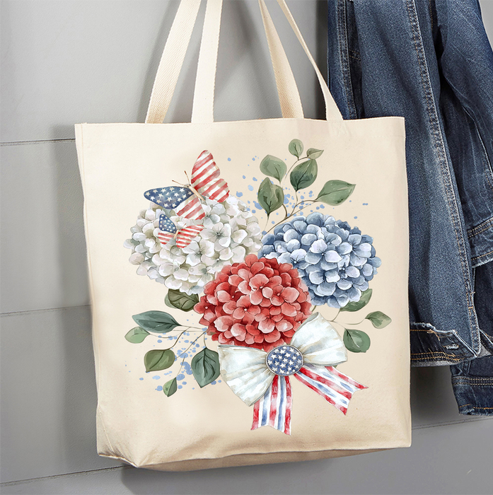 Patriotic Hydrangea Butterfly Canvas Tote Bag