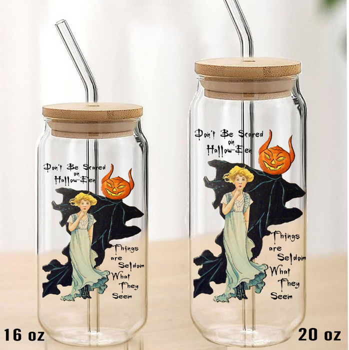 Halloween Vintage Goblin Can Glass with Lid Straw