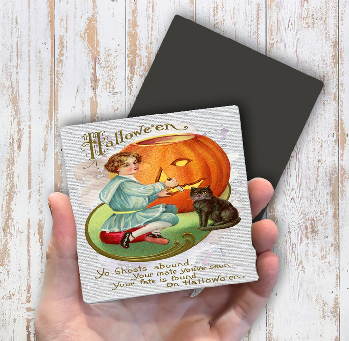 Halloween Vintage Pumpkin Black Cat Magnet Fridge