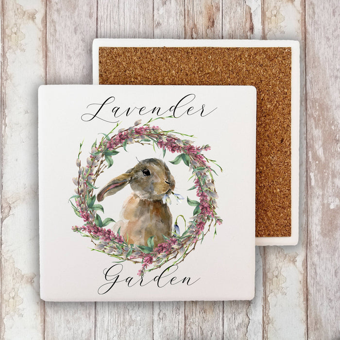 Spring Bunny Lavender Garden Stone Coaster