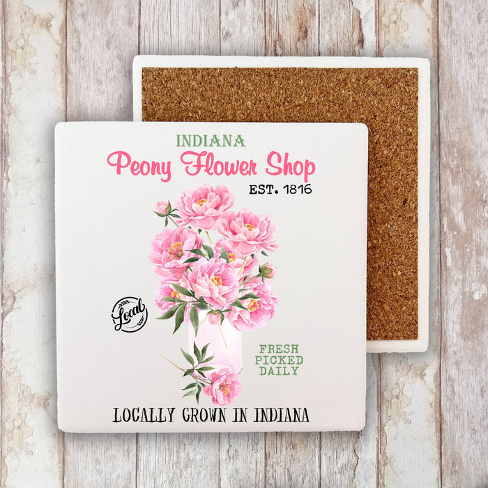 Indiana State Flower Peony Souvenir Stone Coaster