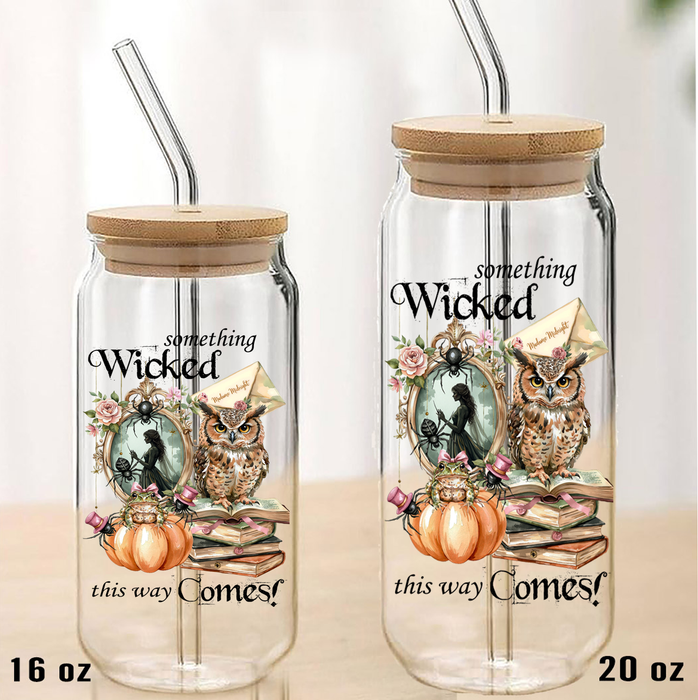 Halloween Something Wicked Comes Can Glass with Lid Straw