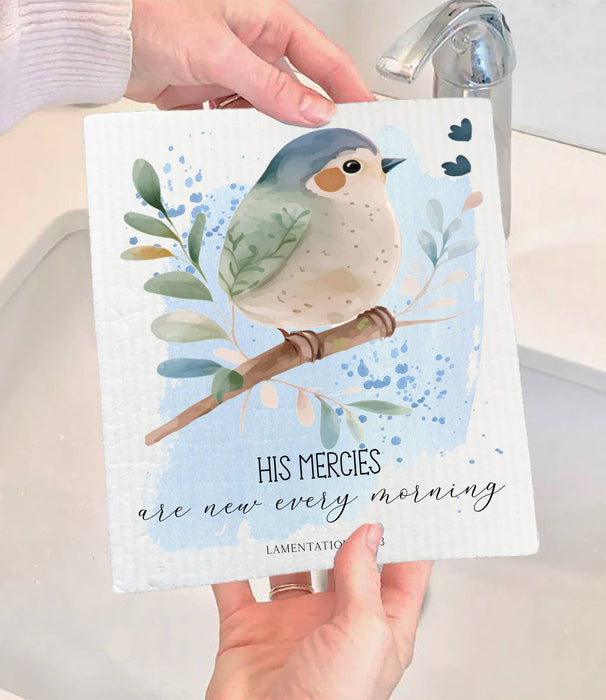 Spiritual His Mercies are New Bird SWEDISH DISH CLOTH