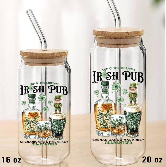 St. Patrick's Day Wiskey Irish Pub Can Glass with Lid Straw