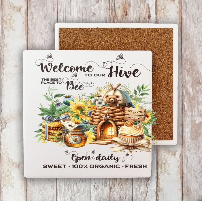 Welcome to Our Hives bees Stone Coaster