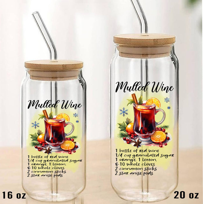 Christmas Cocktail Mulled Wine Can Glass with Lid Straw