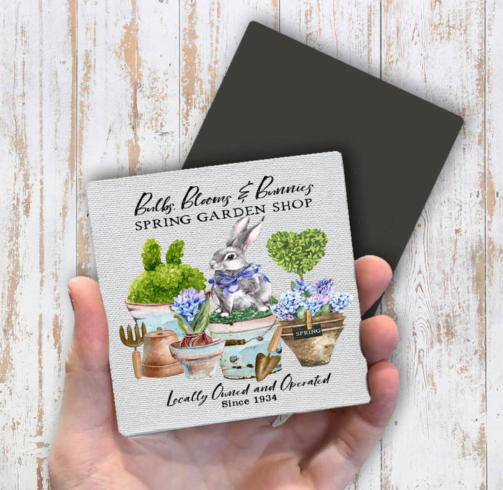 Spring Garden Flowers Bunnies Magnet Fridge