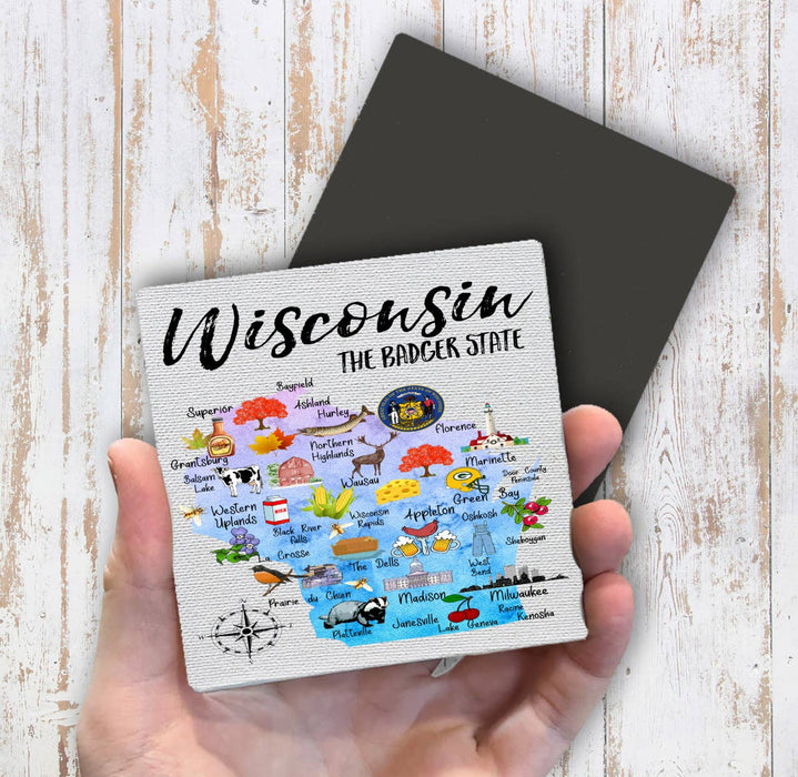 Wisconsin State Map Souvenir Magnet Fridge