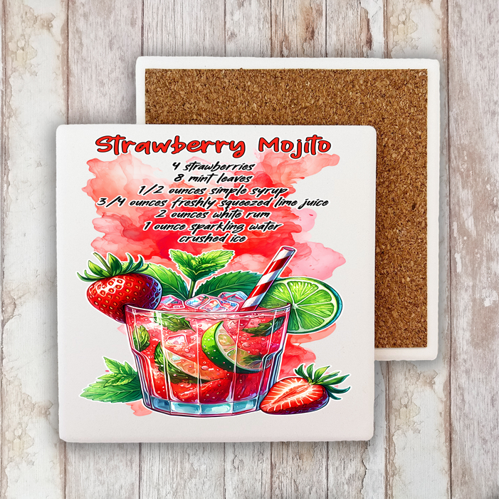 Summer Cocktail Strawberry Mojito Stone Coaster