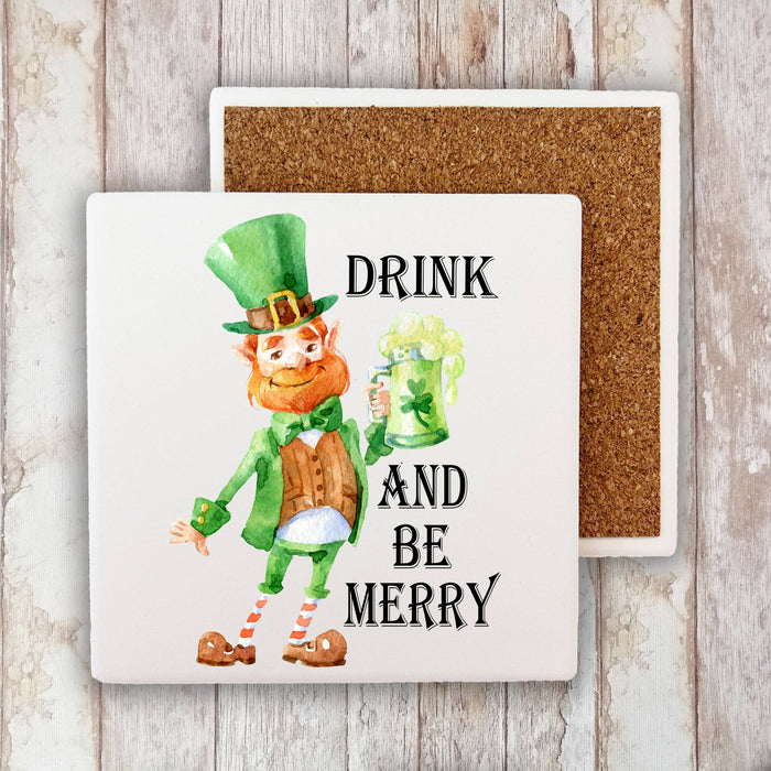 St Patrick Day Drink Be Merry Cotton Stone Coaster