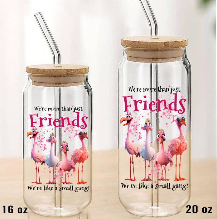 Flamingo Friends Small Gang Funny Can Glass with Lid Straw