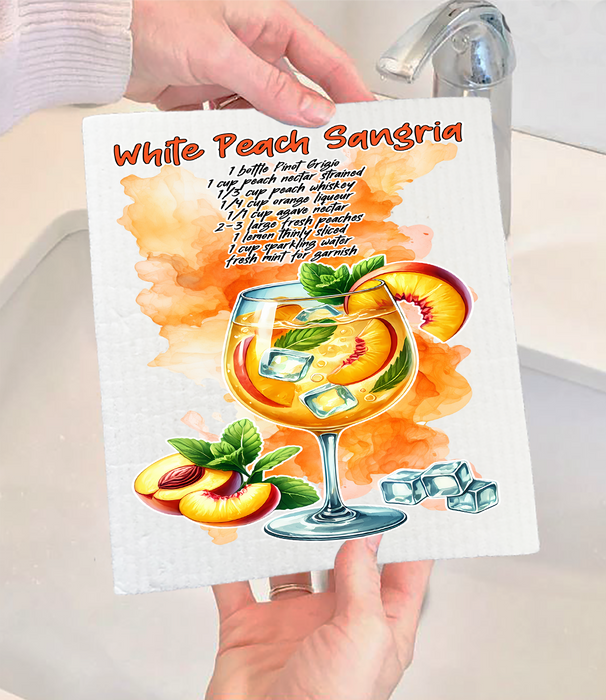 Summer Cocktail Peach Sangria Swedish Dishcloth