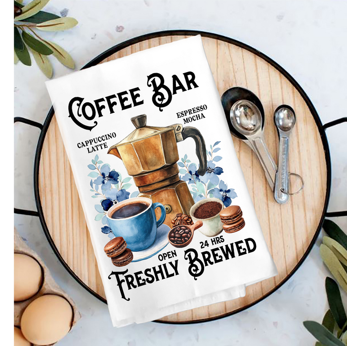 Coffee Bar Freshly Brewed Tea Towel