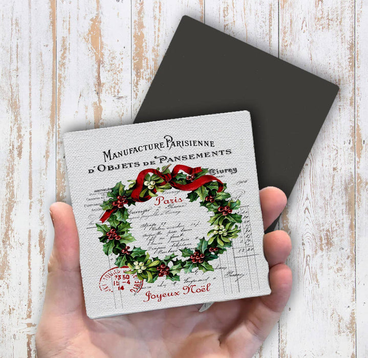 Paris Christmas Wreath, Magnet Fridge