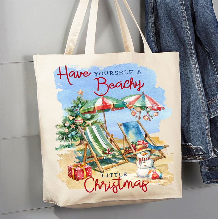 Coastal Have a Beachy Christmas Canvas Tote Bag