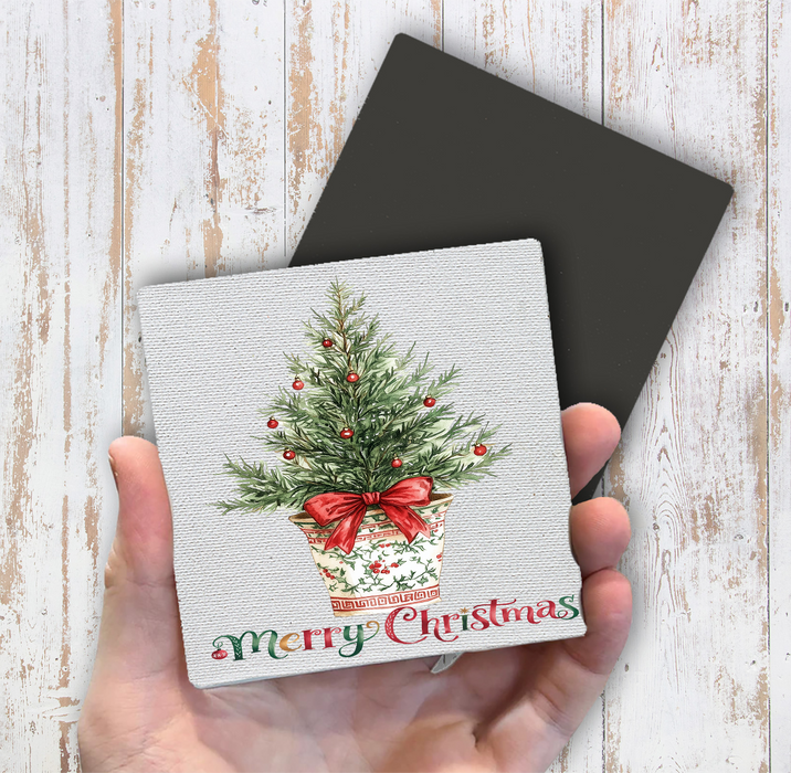 Christmas Watercolor Toile Tree Magnet Fridge