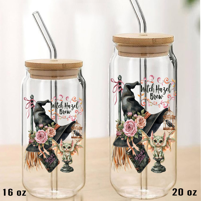 Halloween Witch Hazel Brew Can Glass with Lid Straw
