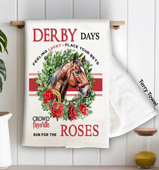 Derby Days and Roses Horses Kitchen Terry Towel