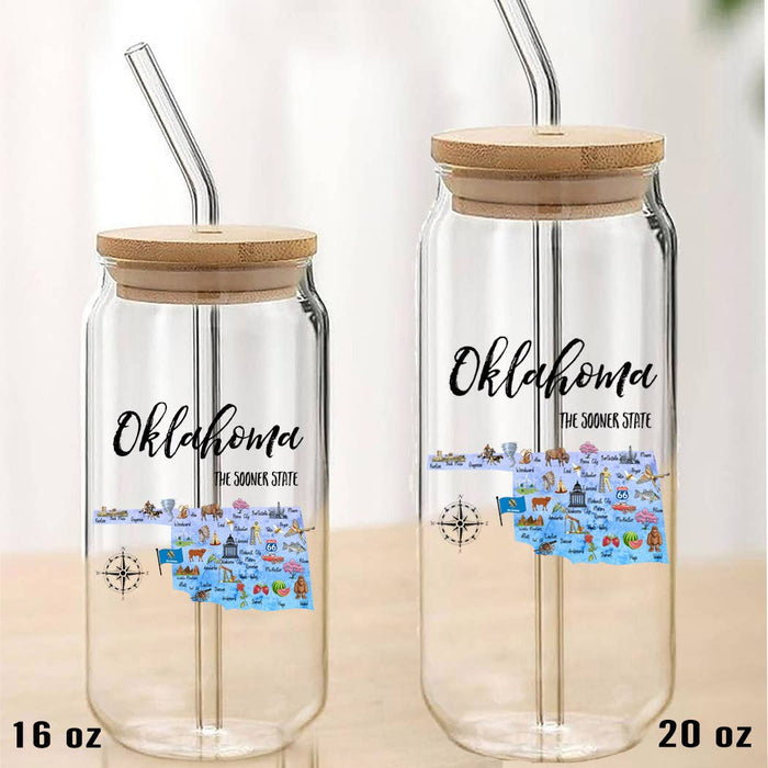Oklahoma State MapCan Glass with Lid Straw