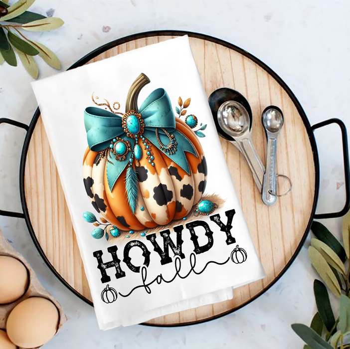 Howdy Fall Turquoise Pumpkin Tea Towel