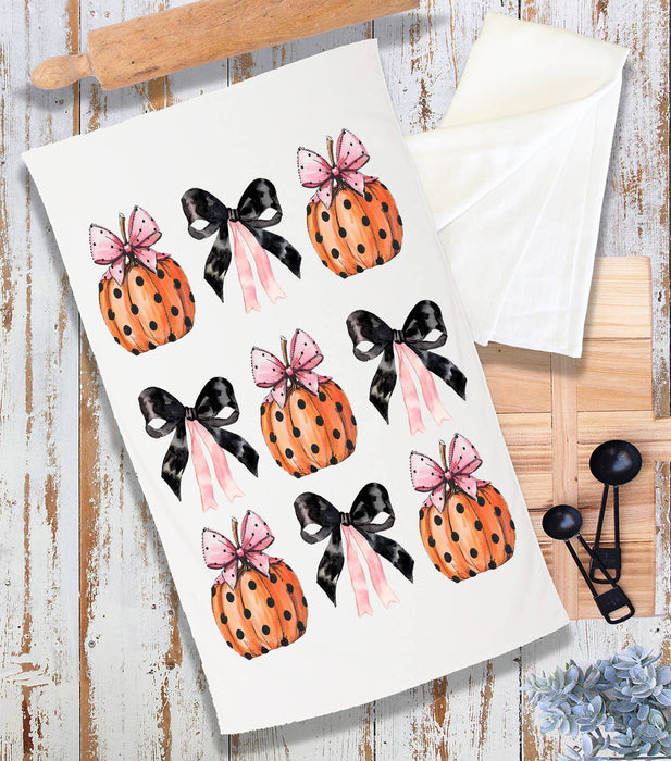 Halloween Pumpkins and Bows Terry Towel