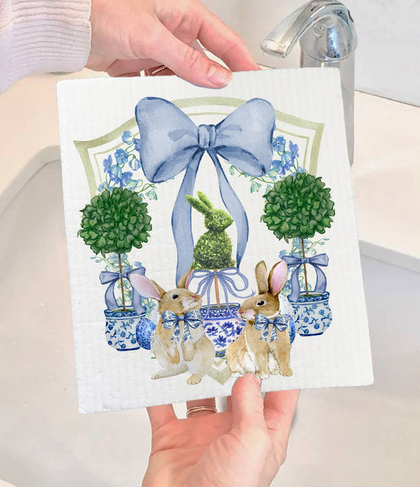 Easter Bunny Topiary Preppy Swedish Dishcloth