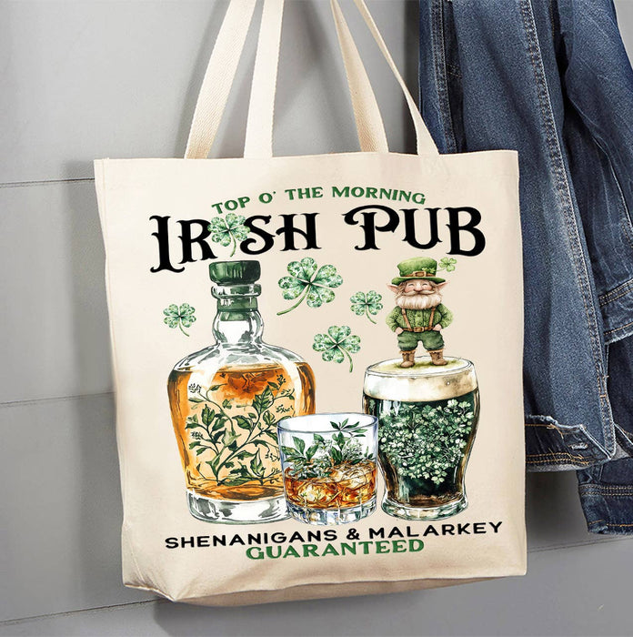 St. Patrick's Day Wiskey Irish Pub Canvas Tote Bag