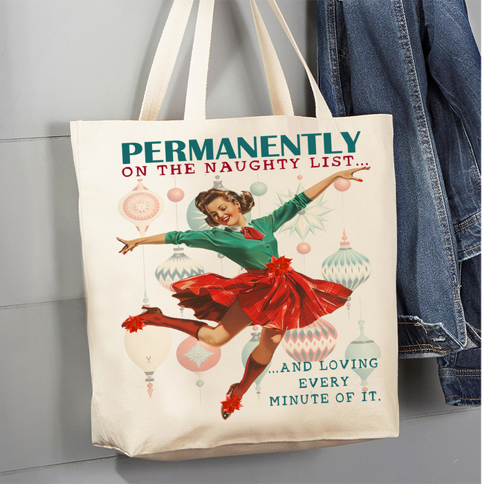 Christmas Funny Naughty List Canvas Tote Bag