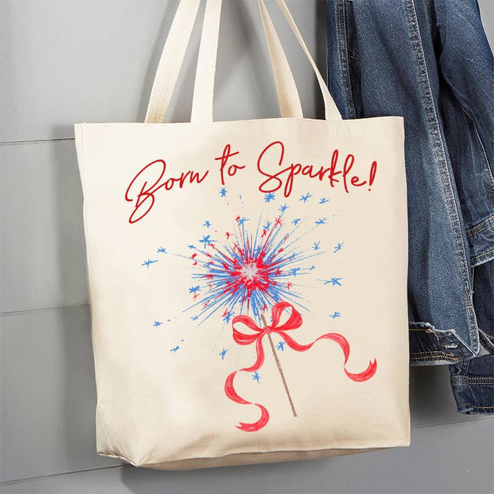 4th of July Patriotic Born to Sparkle Canvas Tote Bag