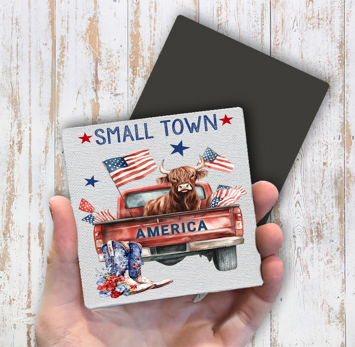 Small Town American Patriotic Cow Magnet Fridge