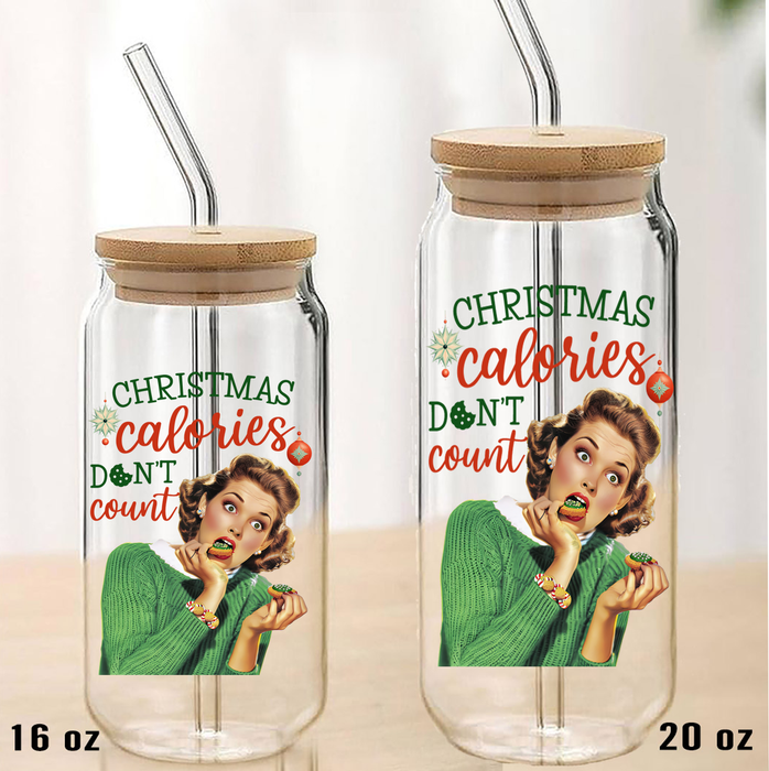Christmas Funny Calories Don't Count Can Glass Lid Straw