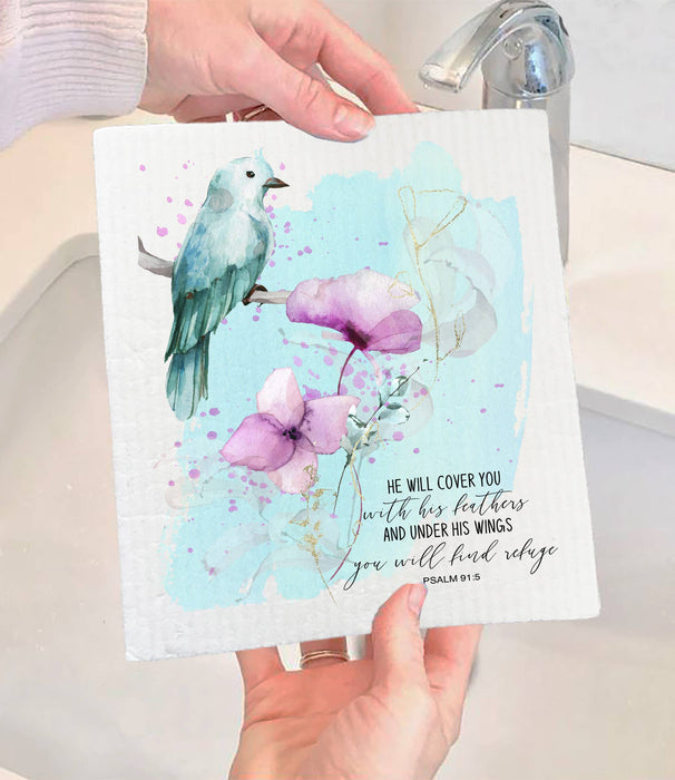 Spiritual He will Cover You God SWEDISH DISH CLOTH