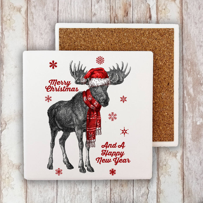 Merry Christmas Happy New Year Stone Coaster