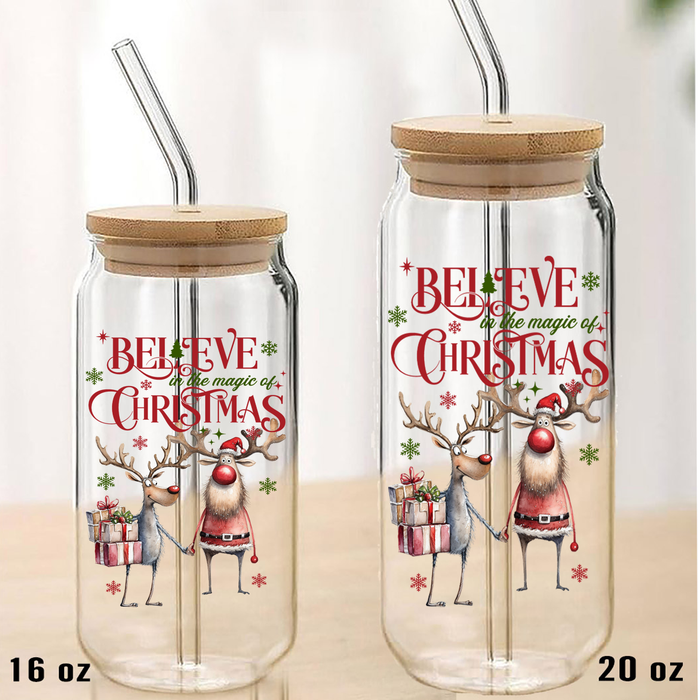 Believe in the magic of Christmas Can Glass with Lid Straw