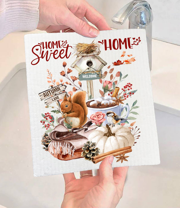 Autumn Fall Home Sweet Home Swedish Dishcloth