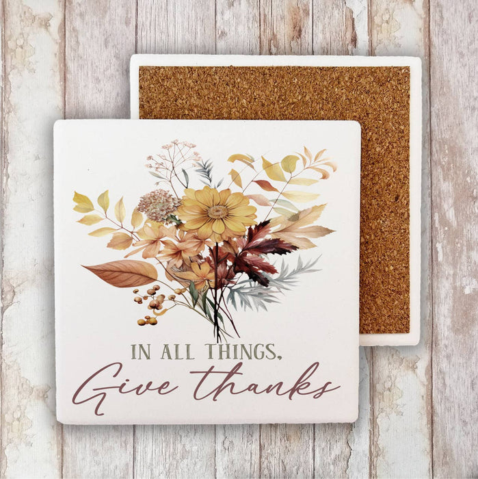Autumn Fall Give Thanks Stone Coaster