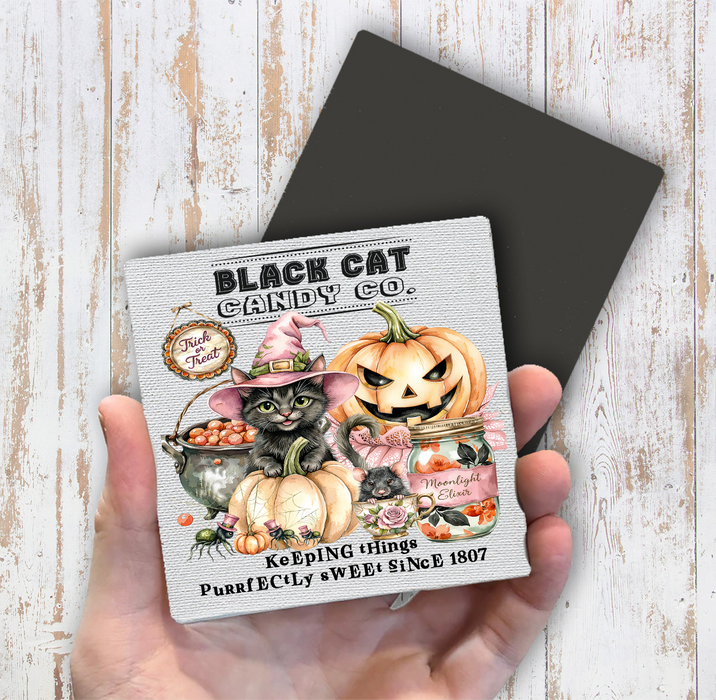Halloween Black Cat Candy Company Magnet Fridge