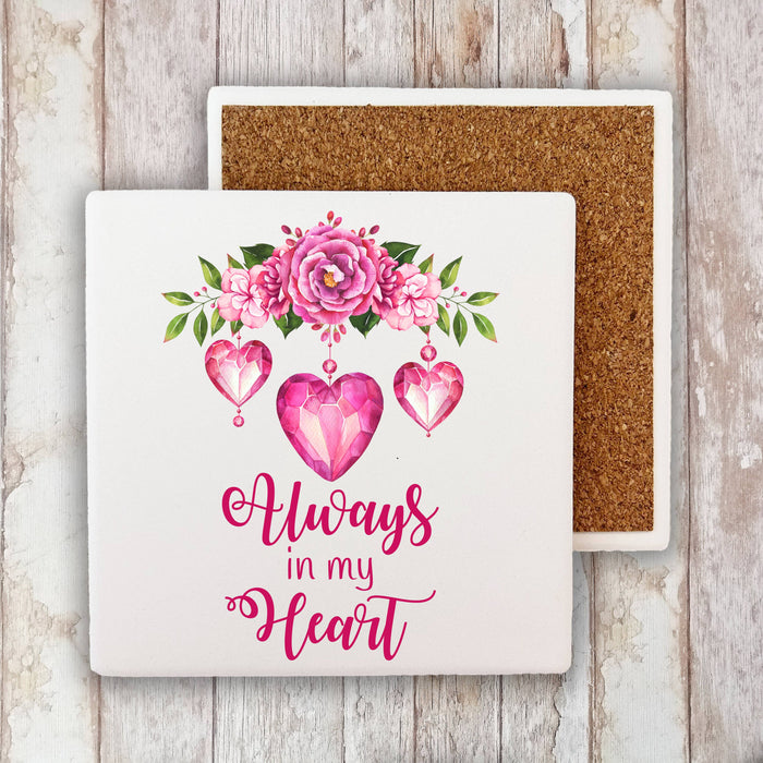 Valentine Always in my Heart Flour Sack Stone Coaster