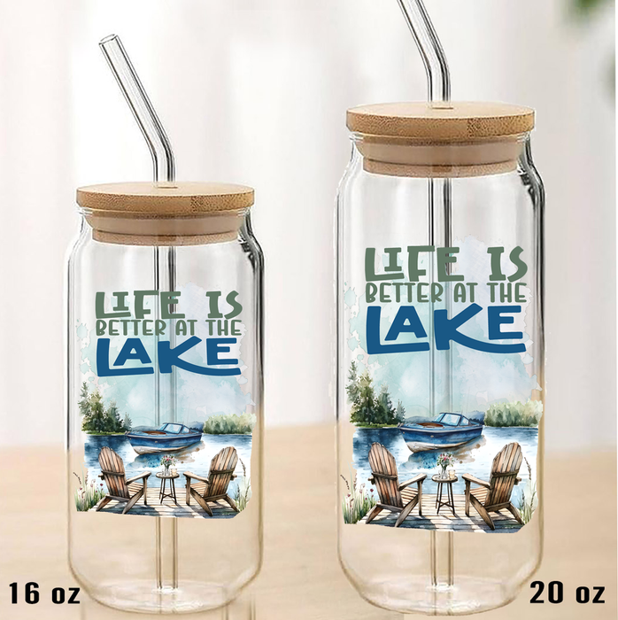 Life is better at the lake Can Glass with Lid Straw