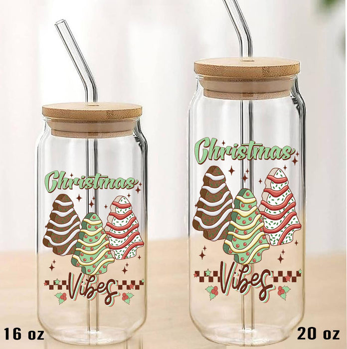 Christmas Tree Cakes Vibes Can Glass with Lid Straw