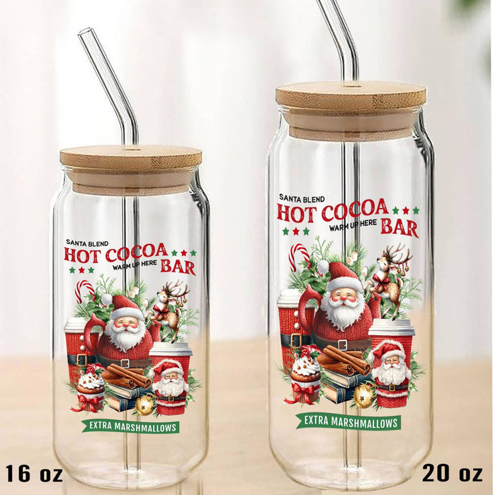 Christmas Hot Cocoa Bar Santa Can Glass with Lid Straw