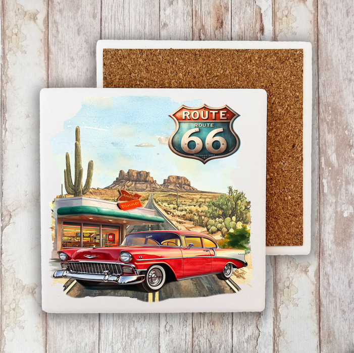 Route 66 Vintage Car Diner  Stone Coaster